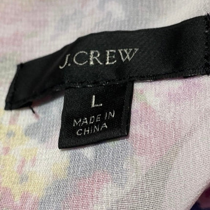 J.Crew Women's Pink Floral Cap Sleeve Chiffon V-Neck Button Crop Blouse Top Sz L