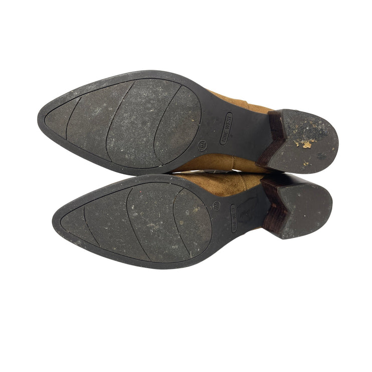 Nine West Taye Brown Faux Suede Slip On Pointed Toe Block Heel Chelsea Boots 11