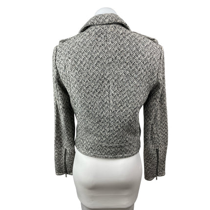 Gap Women's Gray Chevron Wool Long Sleeve Zip Up Moto Biker Coat Jacket Size S