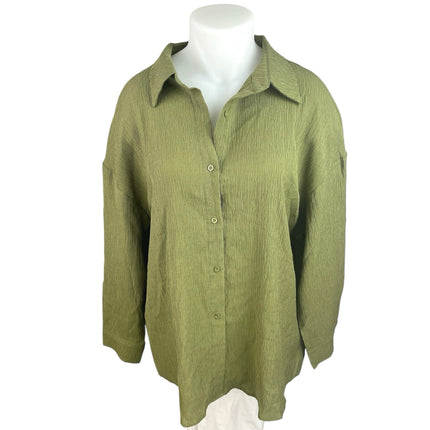NEW Cider Women's Green Textured Long Sleeve Collar Button Down Shirt Top Sz 2XL