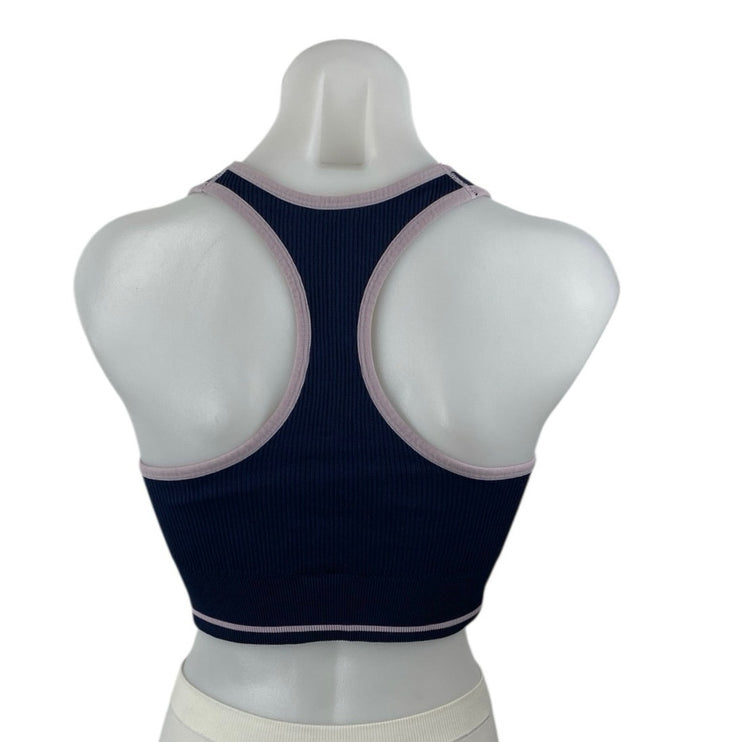SOUL Women's Blue Pink Ribbed Knit Racerback Yoga Athletic Sports Bra Crop Top L