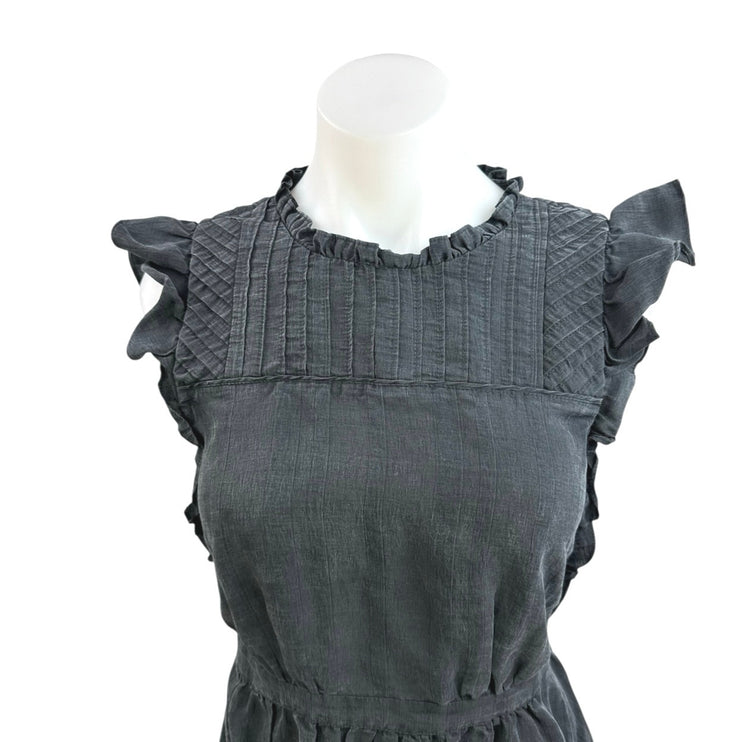 Club Monaco Black Ruffle Pintucked Crew Neck Cocktail A Line Mini Dress Size 00