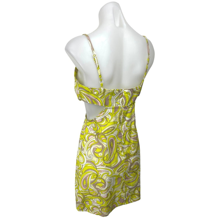 ASOS Design Yellow Linen Sleeveless Abstract Knot Front Cut Out Mini Sun Dress 6