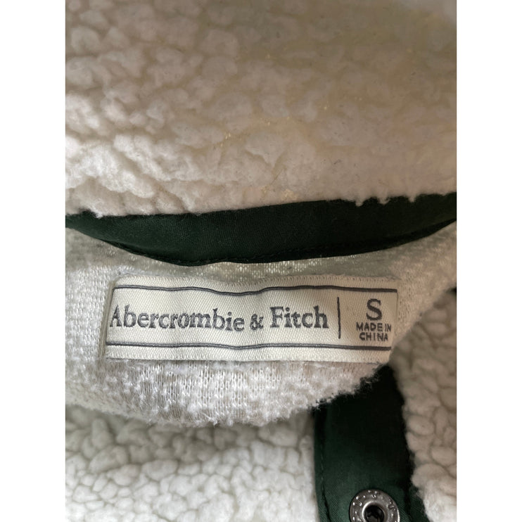Abercrombie & Fitch White Green Quilted Faux Sherpa Snap Sweater Top Size S