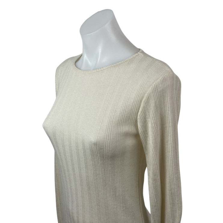 NEW Zara Cream Pointelle Ribbed Crew Neck Long Sleeve Sweater T-Shirt Top Size S