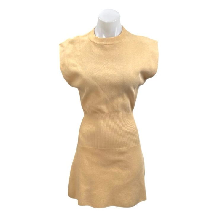 Zara Women's Yellow Ribbed Knit Mock Neck Short Sleeve A Line Mini Dress Size S