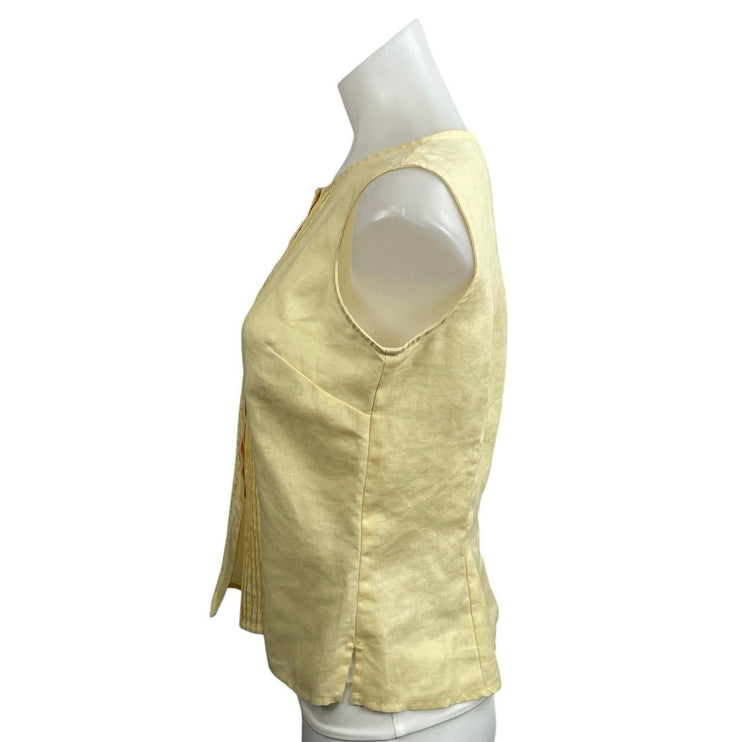 Liz Claiborne 100% Linen Women's Yellow Pleated Sleeveless Tank Blouse Top Sz 4