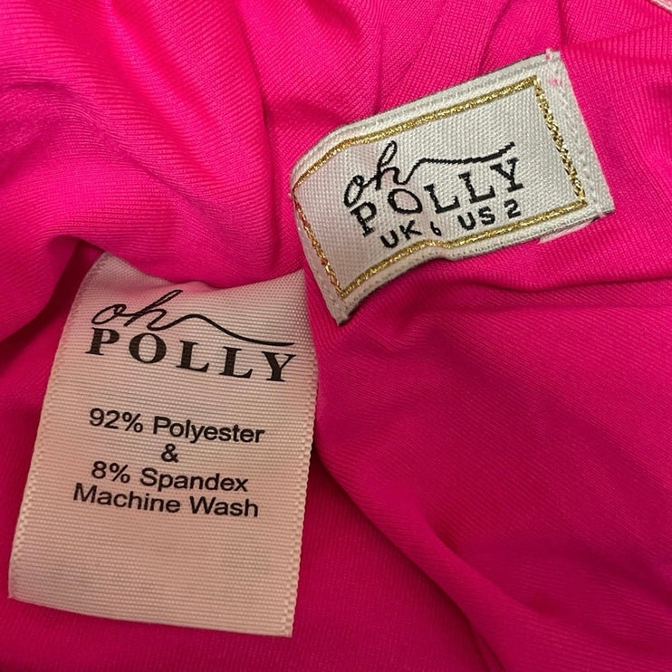 Polly Womens Pink Long Sleeve Tie Front Crop Top & Ruched Slit Maxi Skirt Size 2
