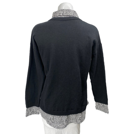 Adrianna Papell Black Leopard Animal Print Long Sleeve Sweater Shirt Top Size M
