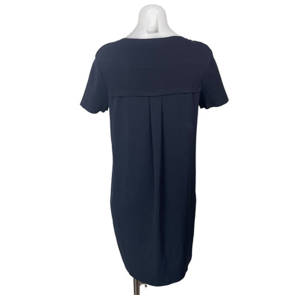Theory Black Woven Mix Crepe Knit Short Sleeve Shift Mini Sweater Dress Size M