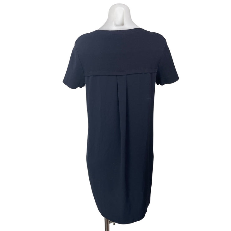 Theory Black Woven Mix Crepe Knit Short Sleeve Shift Mini Sweater Dress Size M