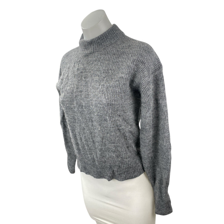 Quince Women's Gray Wool Knit Mock Neck Long Balloon Sleeve Sweater Top Size S