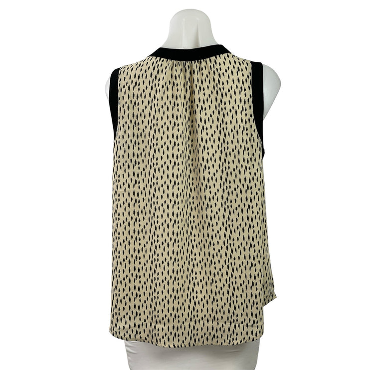 West K Women's Beige Black Dotted Tie Bow Sleeveless Tank Blouse Top Size M