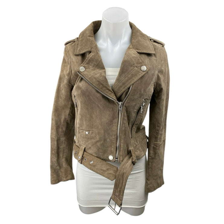 BlankNYC Beige Tan 100% Leather Suede Long Sleeve Zip Up Biker Moto Jacket Sz S