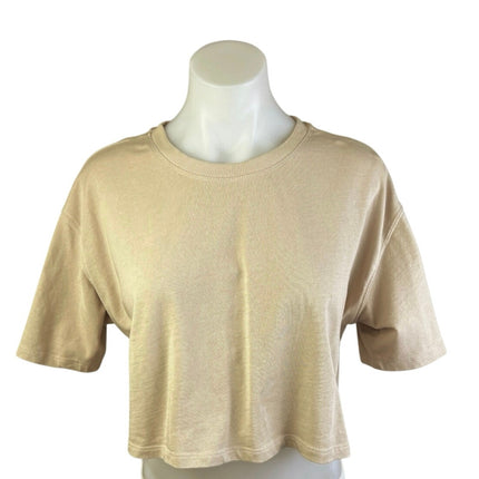 Zara Women's Beige Crew Neck Short Sleeve Crop Oversized Tee T-shirt Top Size M