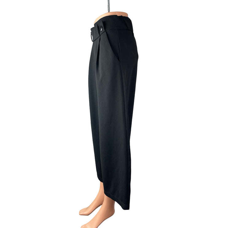 JAQUELINE de YONG Womens Black High Rise Pleated Flare Wide Leg Trousers Pants S