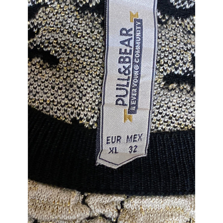 Pull & Bear Women's Black Cream Tapestry Floral Long Sleeve Knit Sweater Top XL