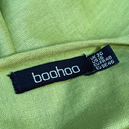 Boohoo Women's Green Short Balloon Sleeve V Neck Peplum Wrap Blouse Top Size 16