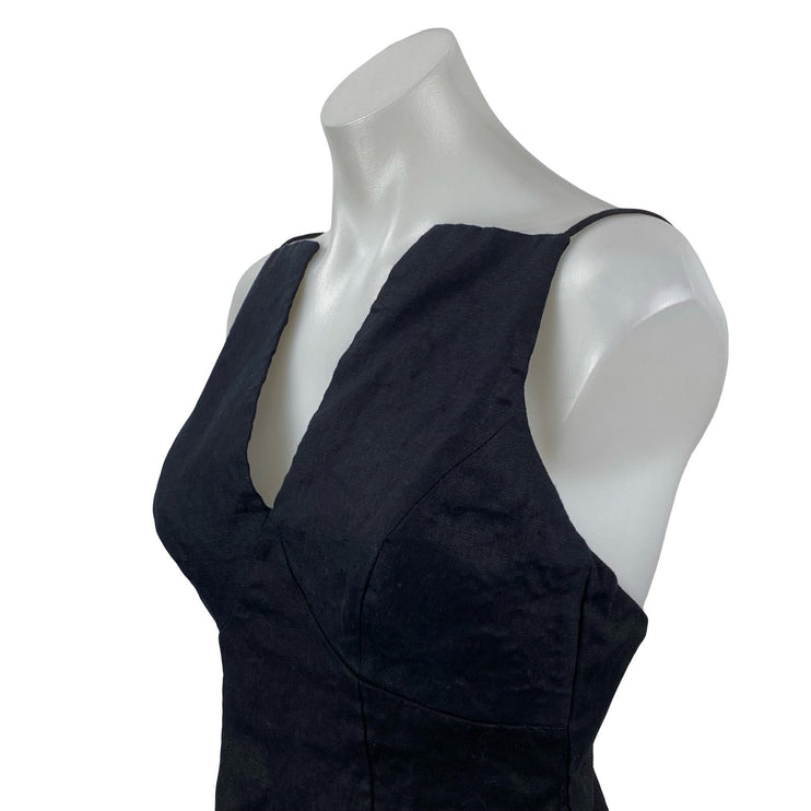 Reformation Evette Black 100% Linen V Neck Sleeveless Cami Tank Crop Top Size 2