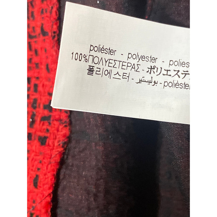 Zara Red Black Mesh Long Sleeve Tweed Mock Neck Plaid Button Mini A Line Dress M