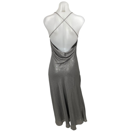 Silence and Noise Brona Bias Women's Silver Cowl Neck Midi Bodycon Slip Dress S