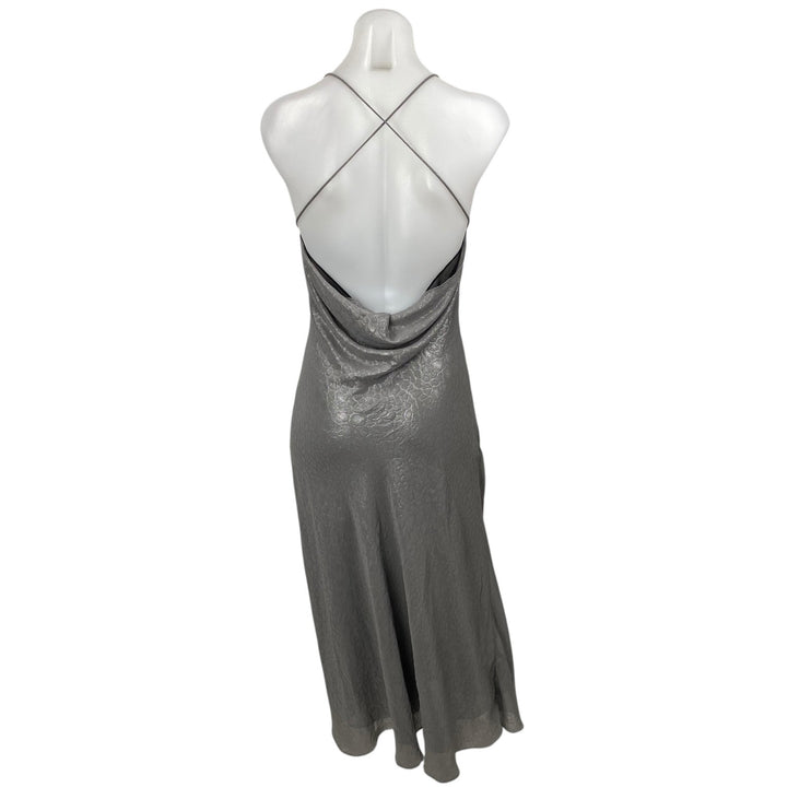 Silence and Noise Brona Bias Women's Silver Cowl Neck Midi Bodycon Slip Dress S