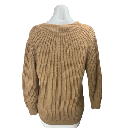 Aritzia Babaton Women's Tan Merino Wool Long Sleeve V Neck Sweater Top Size XS