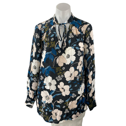 Laundry by Shelli Segal Black Floral Long Sleeve Tie Neck Blouse Top Size 10