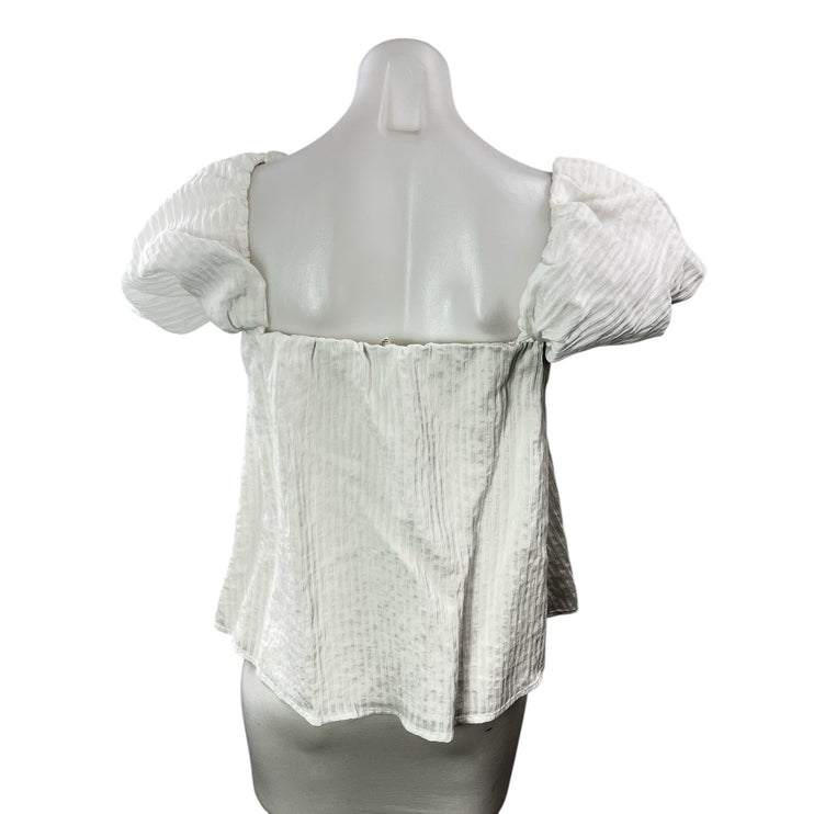 Club Monaco Malania White Ribbed Short Puff Sleeve Off Shoulder Blouse Top Sz 2