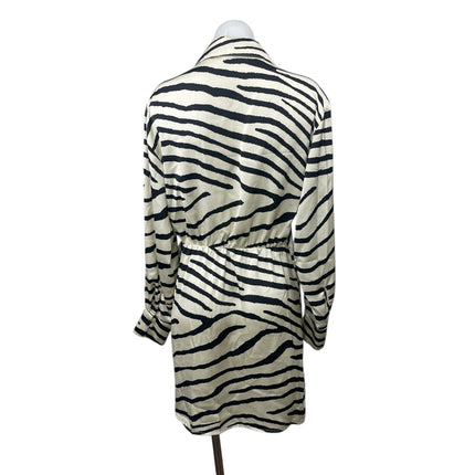H&M Women's White Black Silky Satin Zebra Print Long Sleeve Mini Wrap Dress Sz M