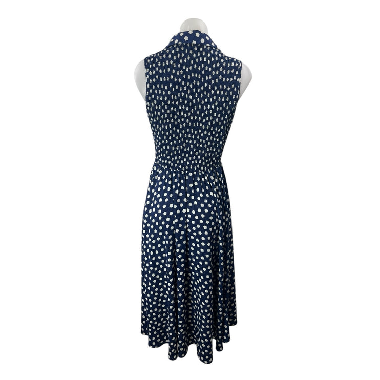 Kate Spade Navy Blue Polka Dots Sleeveless Button Front A Line Midi Dress Size 2