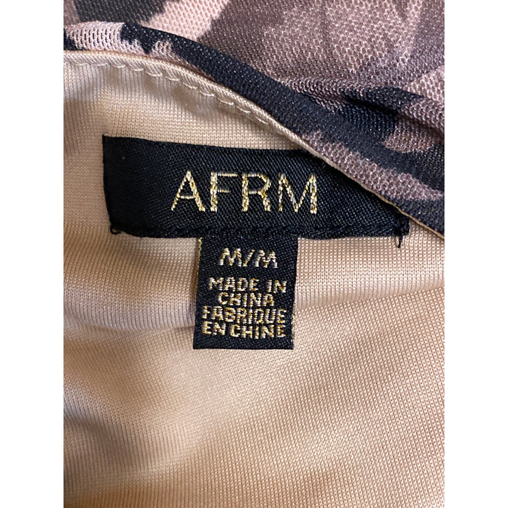 AFRM Amara Power Mesh Ruched Ombre Animal Print Midi Tank Sheath Bodycon Dress M