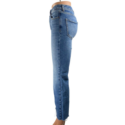 Zara Women's Blue High Waisted Frayed Hem Flared Bootcut Denim Jeans Pants Sz 34