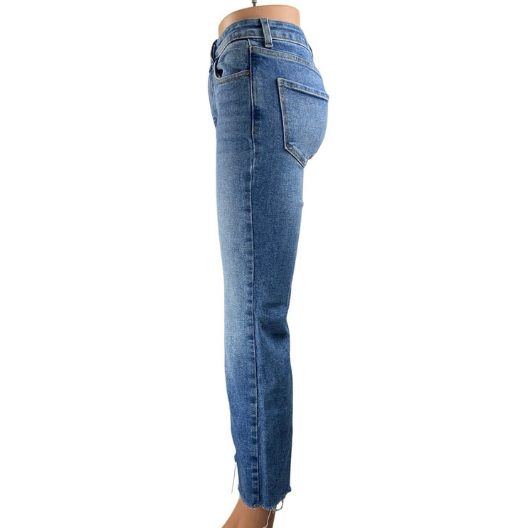 Zara Women's Blue High Waisted Frayed Hem Flared Bootcut Denim Jeans Pants Sz 34