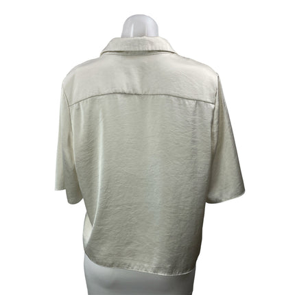 Aritzia Wilfred White Ivory Silk Satin Short Sleeve Button Down Cropped Shirt M