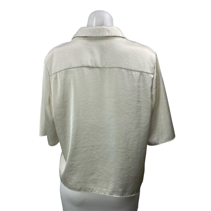 Aritzia Wilfred White Ivory Silk Satin Short Sleeve Button Down Cropped Shirt M