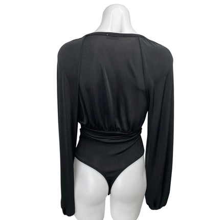 Free People In Your Arms Black Long Sleeve Shirred Bodysuit Blouse Top Size S