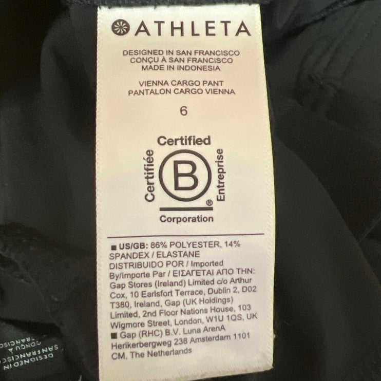 Athleta Vienna Women's Black High Waist Pull On Straight Cargo Trousers Pants 6