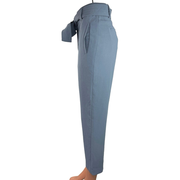 Aritzia Wilfred Blue Crepe High Rise Belted Tie Waist Crop Trouser Pants Size 0