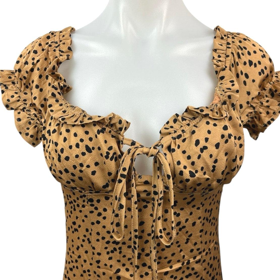 NEW Princess Polly Tan Black Cheetah Silk Satin Ruffle Mini Bodycon Dr Brie NEW Princess Polly Tan Black Cheetah Silk Satin Ruffle Mini Bodycon Dr Brie