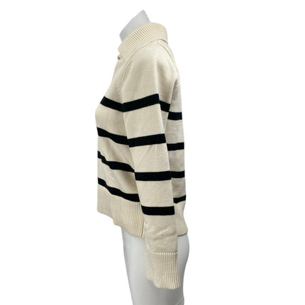 MNG Mango Women's Cream Black Knit Striped Long Sleeve Polo Sweater Top Size XS