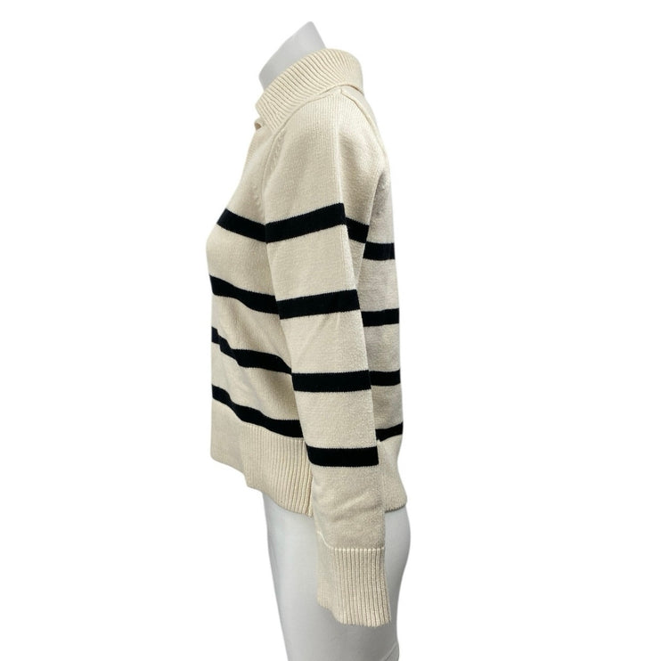 MNG Mango Women's Cream Black Knit Striped Long Sleeve Polo Sweater Top Size XS