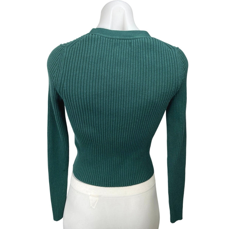 Gap Green Rib Knit Button Down V-Neck Long Sleeve Crop Cardigan Sweater Top S