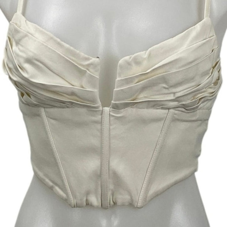Princess Polly Beige Sleeveless Cami Pleated Bustier Corset Crop Top Size S