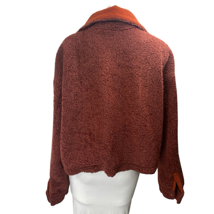 House of Sunny Brown Long Sleeve Half Snap Fleece Teddy Sweater Top Size 8