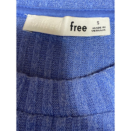 Aritzia Wilfred Free Women Blue Ribbed Knit Long Sleeve Cropped Sweater Top Sz S
