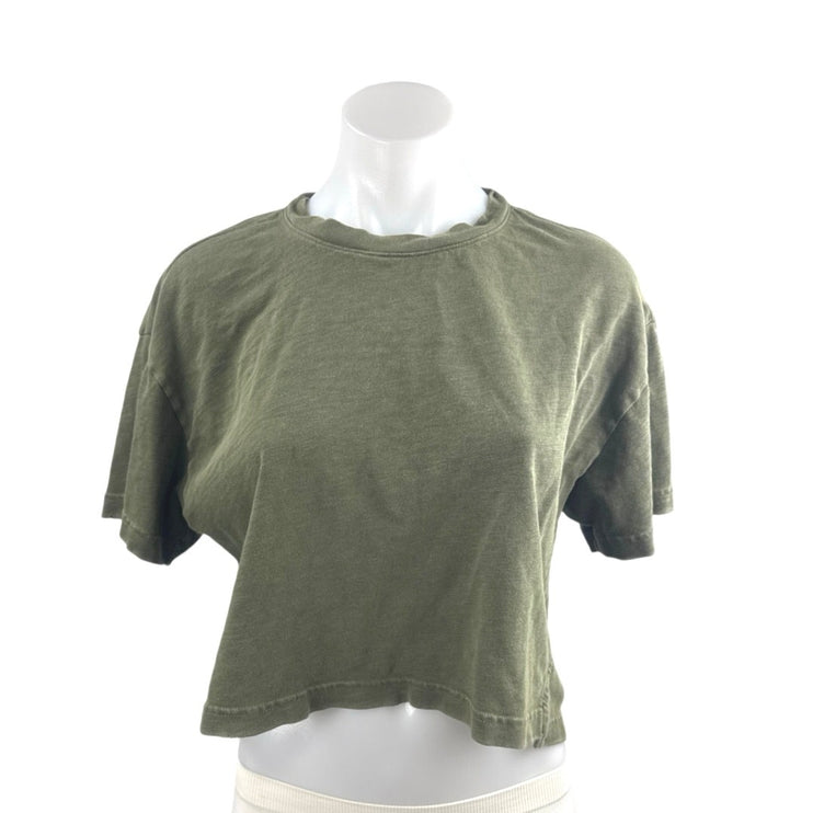 Frame Women's Vintage Forest Green Short Sleeve Cropped T Shirt Tee Top Size S