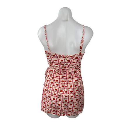 Zara Red Pink Geometric Abstract Sleeveless Cutout Cami Mini Bodycon Dress Sz S