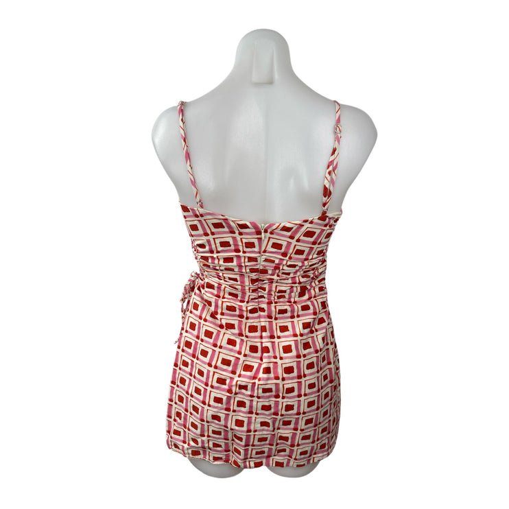 Zara Red Pink Geometric Abstract Sleeveless Cutout Cami Mini Bodycon Dress Sz S