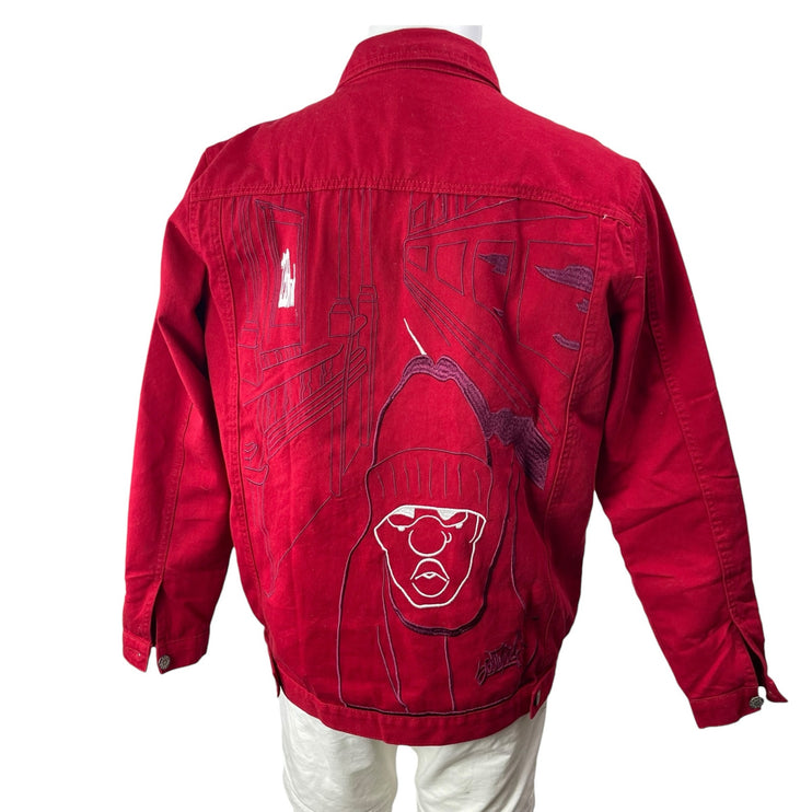 Southpole Men's Red Embroidered Long Sleeve Button Up Shirt Shacket Jacket Sz M